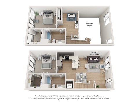 B01 Two bedroom floorplan at Star Harbor in Alameda, CA.